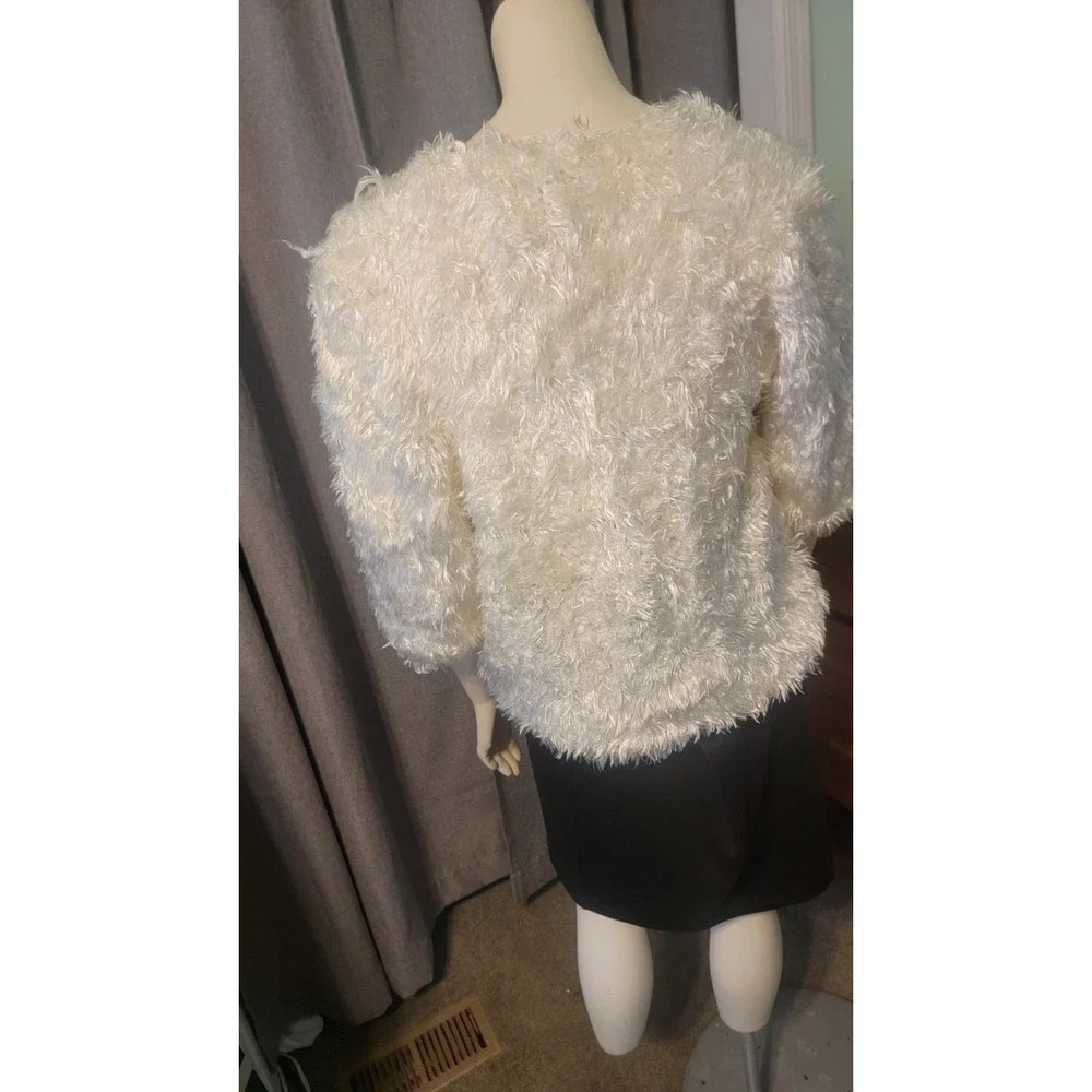 Vtg 90s Side Effects Ivory Hand Knit Fuzzy Eyelash‎ Sweater Women Size M  Y2K